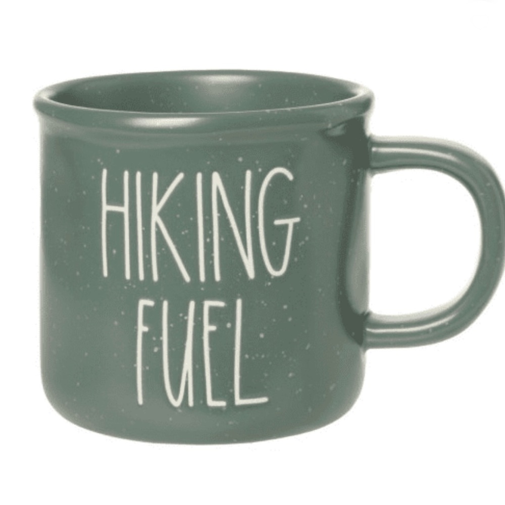 NIB Rae Dunn HIKING FUEL Green Speckled Coffee Mug Artisan Collection Outdoors